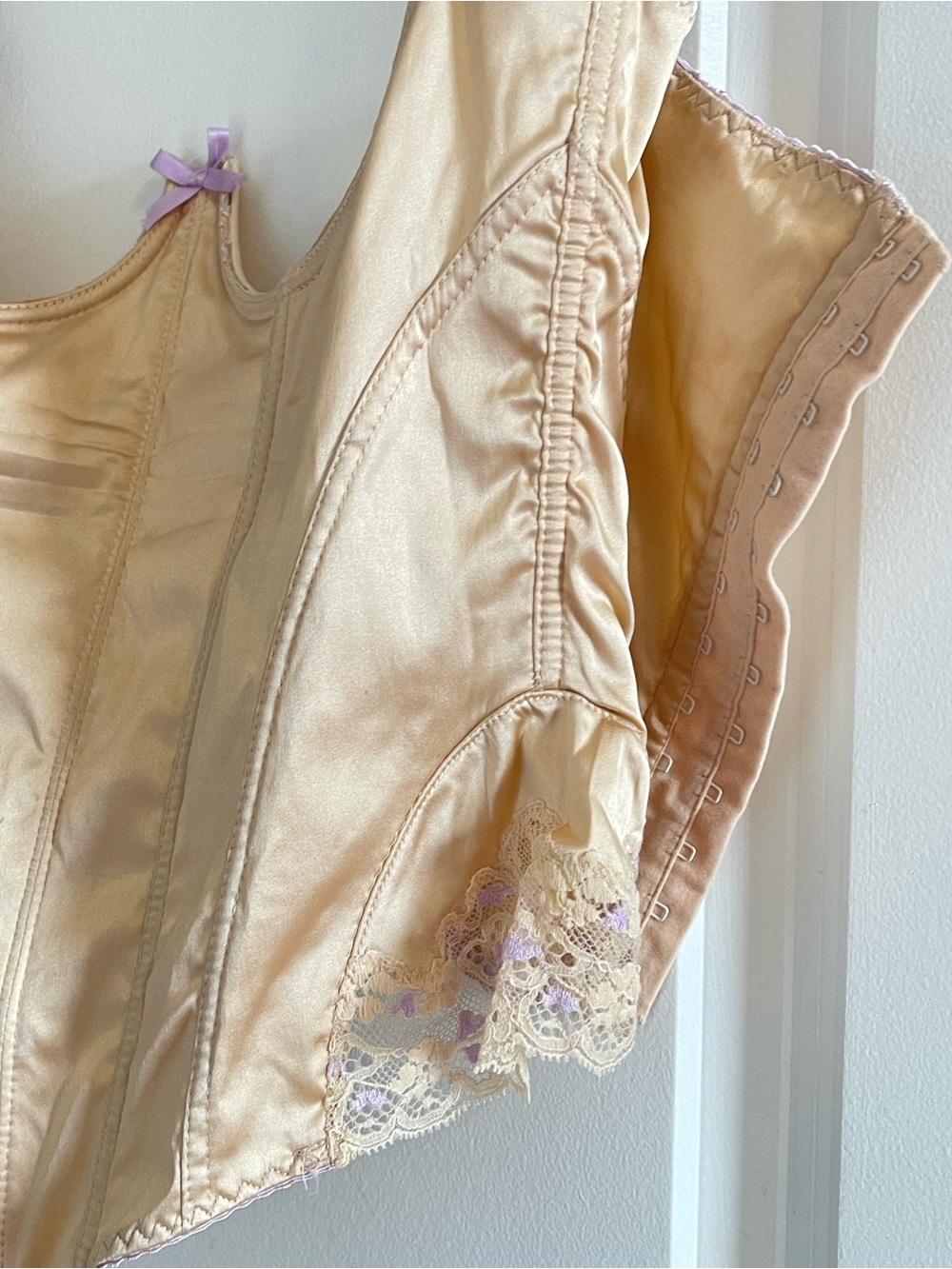 Vintage Roberto Cavalli Champagne Corset Bustier w Purple Lace - Picture 4 of 12